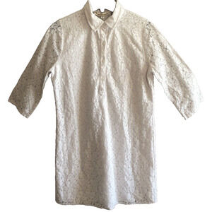 Francesca’s White Lace Crochet Lined Collared Tunic Blouse Size M